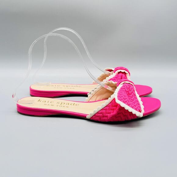 Kate Spade Sandals Women 9 Pink Bow Slide Flat Open Toe Knit Summer Chic Flats - Picture 1 of 10